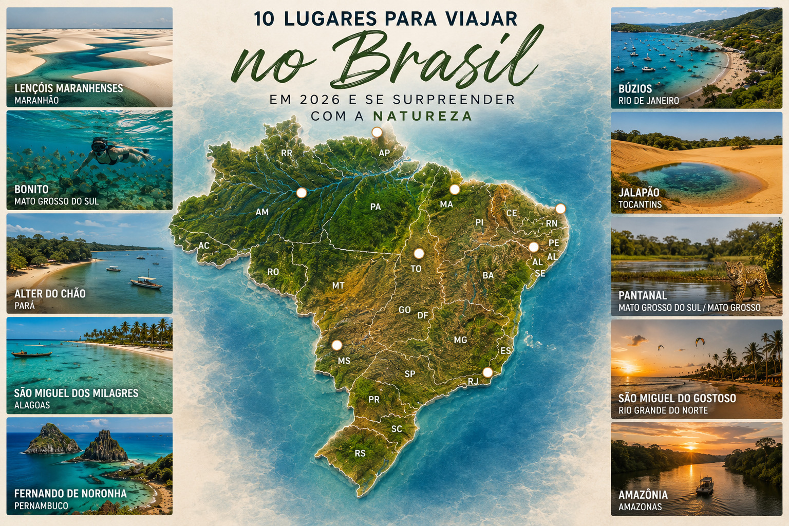 10 lugares para viajar no Brasil em 2026